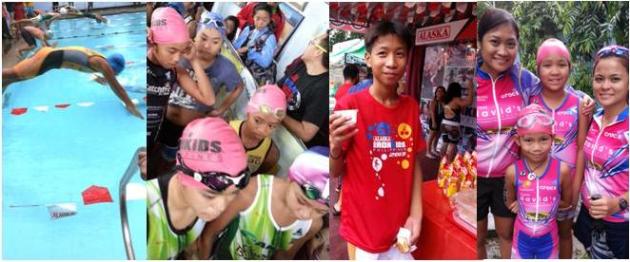 1. IronKids at swim start; 2. IronKids at holding area; 3. IronKid enjoying the refreshing milk at the Alaska Booth; 4. Team David's Salon Belles Pia and Gaia with their triathlete moms.